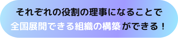 それぞれの役割の理事になることで全国展開できる組織の構築ができる！